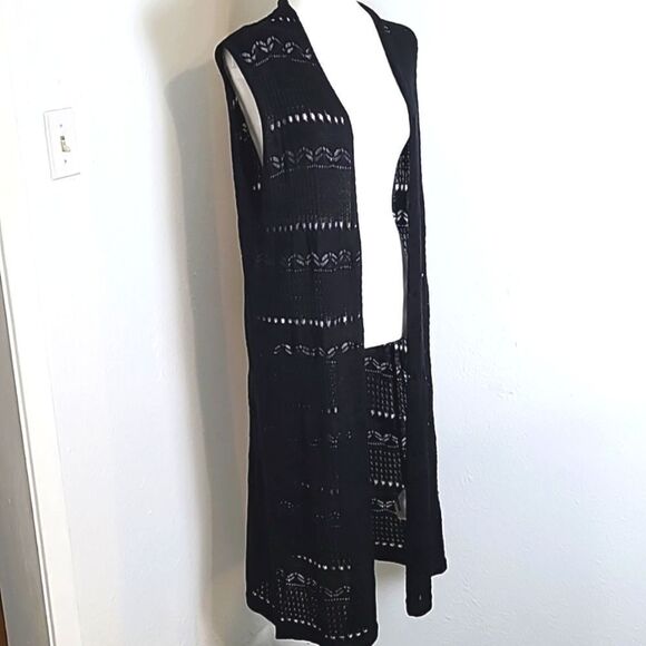 Forever 21 Long Black Cardigan Sweater, Sleeveless, Size Large - Picture 1 of 7